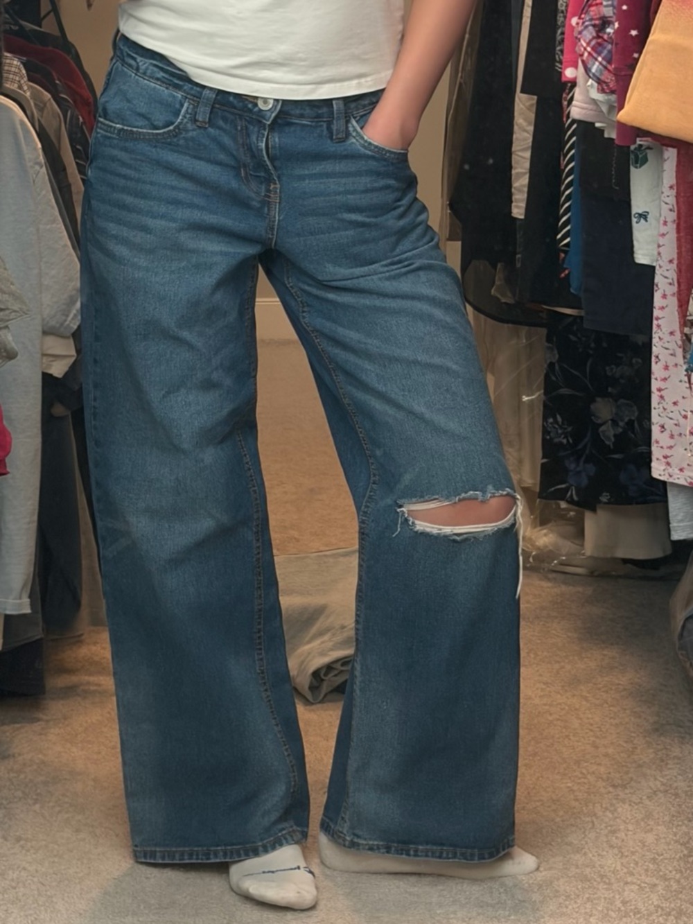 Bluenotes Distressed Wide-Leg Blue Jeans